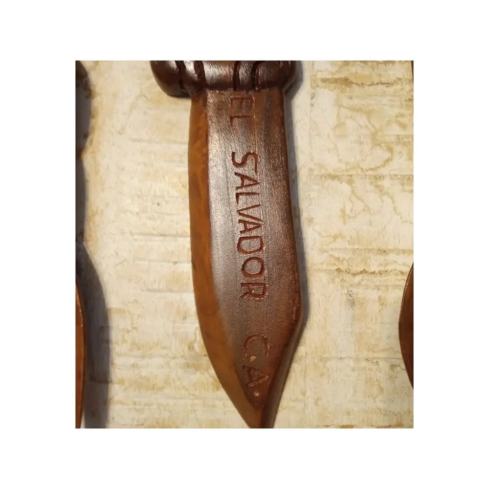 Vtg El Salvador Hand Carved Wood Spoon Fork Knife Set Wall Decor Indigenous Face